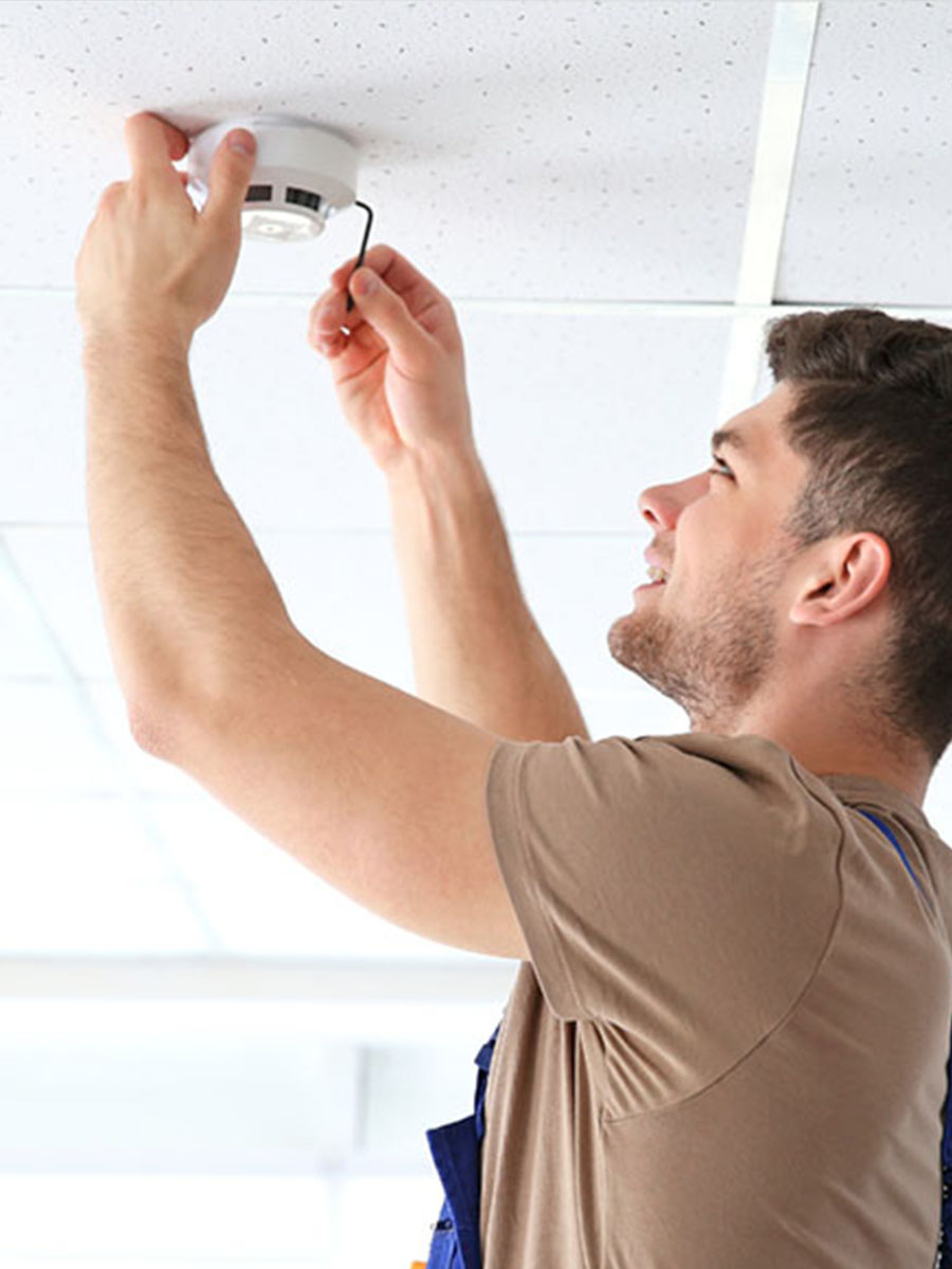 fire alarm install of detector on ceiling